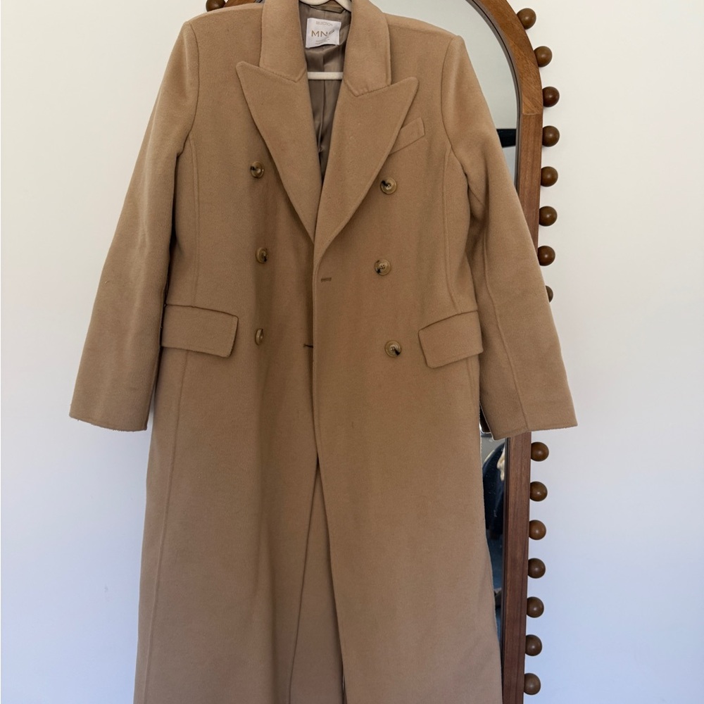 MANGO Double-Breasted camel wool Coat